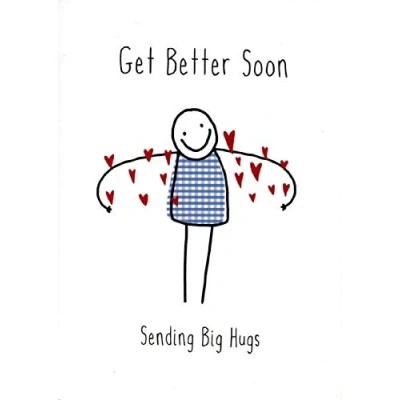 Image of Illustrated Get Well Soon Card from the Happy as Larry Range Big Heart Hugs for Him/for Her