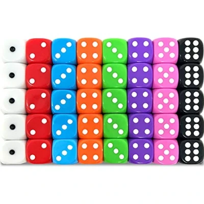 Image of Smith’s® 40 Pack of Eco Friendly Dice 16MM 6 Sided No Harmful Materials Rounded Edges for Smoother Rolling 8 Beautiful Custom Colours