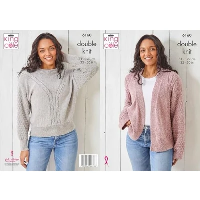 Image of King Cole Women&#039;s Knitting Pattern Double Knit Sweater and Cardigan (6160), 81cm 127cm (32 50 Inches)