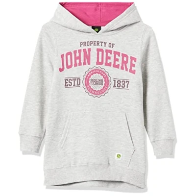 Image of John Deere Girls&#039; Big Fleece Hoodie Hooded Sweatshirt, Ash Heather, 8
