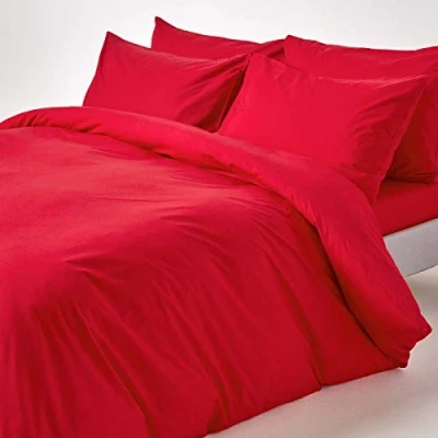Image of HOMESCAPES Red Pure Egyptian Cotton Duvet Cover Set King Size 200 TC 400 Thread Count Equivalent 2 Pillowcases Included Quilt Bedding