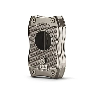 Image of Colibri SV Cut Cigar Cutter Black/Chrome/Gunmetal/Rose Gold Spring Loaded Release Deep 7mm V and Up to 3mm Straight 68 Ring Gauge Cigars Ergonomic Design (Gunmetal)
