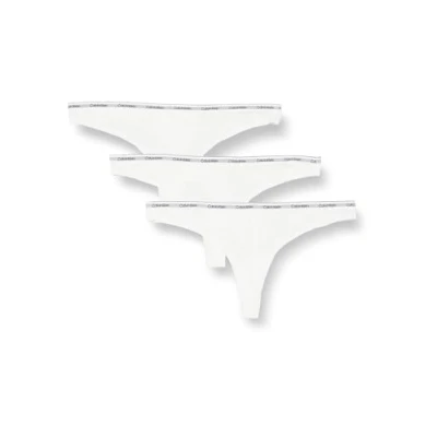 Image of Calvin Klein Women&#039;s 3 Pack Thong (Low rise) 000qd5209e Thongs, White (White/White/White), XL