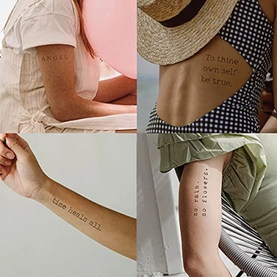 Image of Everjoy Realistic Temporary Tattoos 2 Sheets, Large, Waterproof Inspirational Words for Women and Men