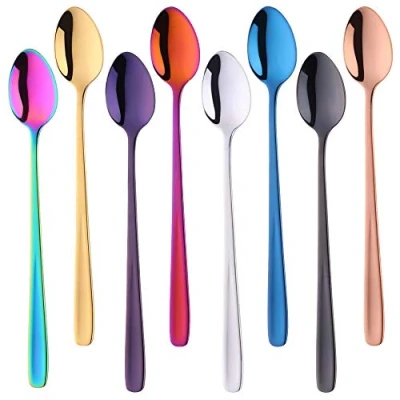 Image of SBOMHS Long Handled Coffee Spoons Teaspoons 8 Colour 18/10 Stainless Steel Latte for Sundae Ice Cream 7.9 Inch(20 CM)