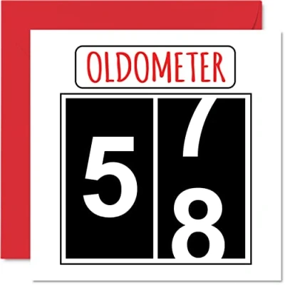 Image of Fun 58th Birthday Cards for Men Woman Oldometer Happy Card Dad Mum Grandad Nanny Grandma Uncle Auntie Cousin Friend, 145mm x Greeting Cards,