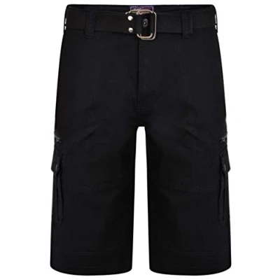 Image of KAM Jeanswear Men&#039;s Belted Cargo Stretch Shorts Black 42