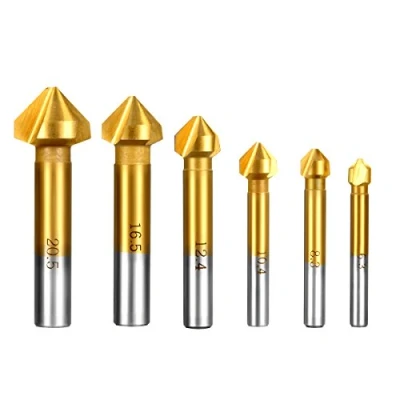 Image of Qibaok 6 pcs HSS Countersink Drill Bit Set 90 Degree 3 Flute Bits Titanium Chamfer Cutter Mill