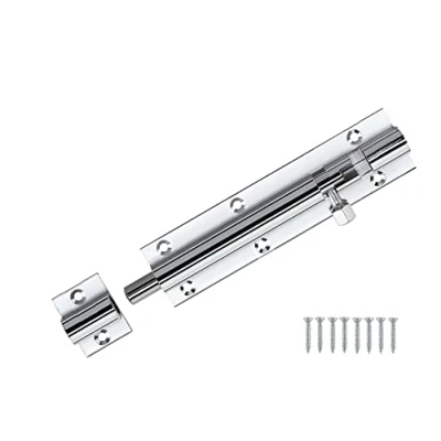 Image of TERF® Door Bolt Polished Chrome Barrel Slide Lock 150mm [6&#039;&#039;] Latch with Screws Ideal for Internal and External Doors Locks Bedroom Bathroom Toilet Shed Gate Cupboards Cabinets