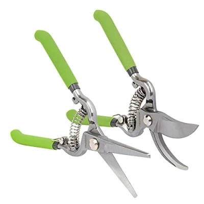 Image of WORKPRO 2 Piece 8&quot; Pruning Shears Set, Heavy Duty Secateurs Blade with Heat Treatment, Garden Shears, Hand Pruner Scissors for Fruits Vegetables Plants Flowers, Soft Handle and Thumb Lock