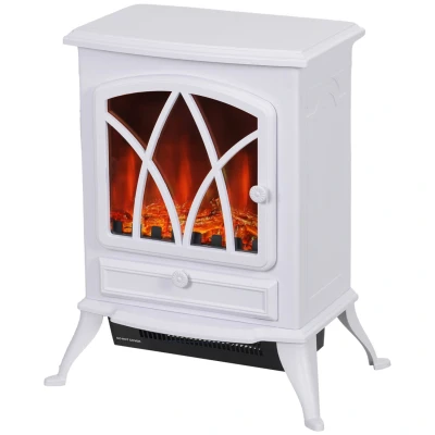Image of HOMCOM Electric Stove Heater with Realistic Flame Effect, 2000W Portable Indoor Freestanding Fireplace Adjustable Thermostat, White