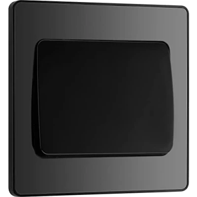 Image of BG Electrical Single Wall Light Switch, Wide Rocker, 2 Way, Screwless Front Plate, Round Edges, Evolve, Black Chrome, 20A, 16AX, PCDBC12WB