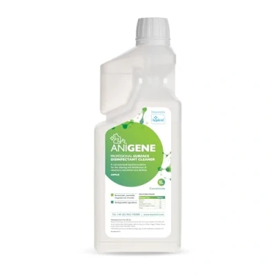 Image of ANIGENE Surface Disinfectant Cleaner (1 Litre Apple Scent) Solution For Use Around Animals &amp; Pets, Kills Bacteria, Viruses, Fungi Yeast Non Corrosive In Made The UK