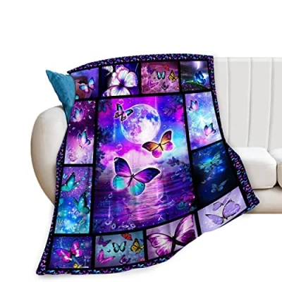 Image of Butterfly Blanket for Women Girls Super Soft Cozy Purple Fleece Throw Warm Fuzzy Plush Fantasy Gifts Flannel Gift Blankets Kids Adults 60&quot;x50&quot;