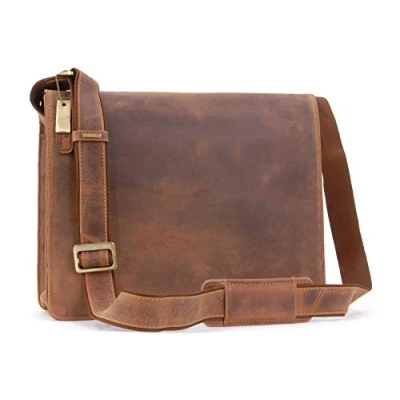 Image of VISCONTI Leather Messenger Shoulder Bag for Men Medium/Large 13 to 14 inch Laptop Work A4 Notebooks 18548 HARVARD Oil Tan