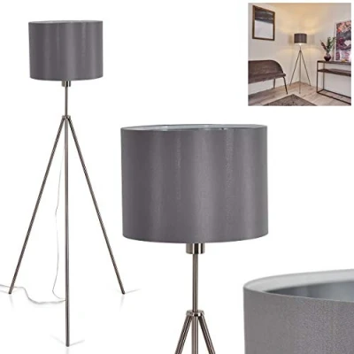 Image of hofstein Floor Light Malu, 1 Flame Made of Metal in Nickel, x E27, Round with Fabric lampshade Grey, Foot Switch on The Cable,Without Bulb