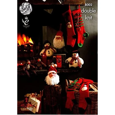 Image of King Cole DK Christmas Knitting Pattern Snowman Rudolph Santa Head &amp; Stockings
