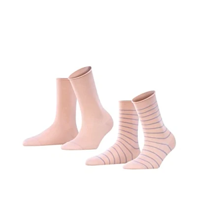 Image of FALKE Women&#039;s Happy Stripe 2 Pack W SO Cotton Patterned Pairs Socks, Pink (Blossom 8645), 2.5 5