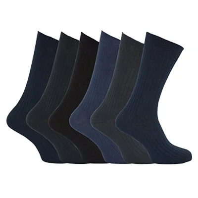 Image of Mens XL Ribbed 100% Cotton Socks Sizes 11 To 14 (Pack Of 6) (11 14) (Design 1)