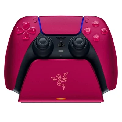 Image of Razer Quick Charging Stand for PlayStation 5 Controller (Quick Charge, Curved Cradle Design, Powered by USB, One Handed Navigation) Cosmic Red