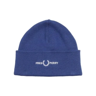 Image of Fred Perry Mens Womens Unisex Classic Cotton Blend Graphic Beanie Hat Featuring The Logo in French Navy Blue One Size