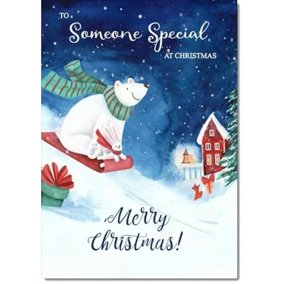 Image of doodlecards Someone Special Christmas Card Bear on Sled Medium Size for with Plain Envelope