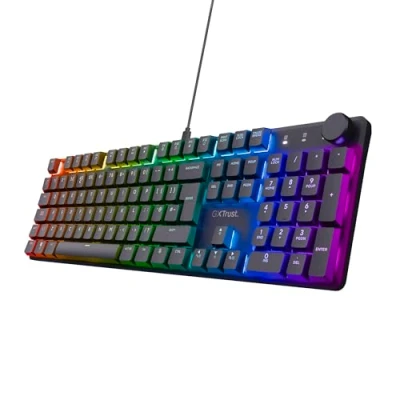 Image of Trust Gaming GXT 866 Torix Mechanical Keyboard UK Layout, Linear Huano Switches, RGB Illumination, Anti Ghosting N Key Rollover, Low Profile Programmable USB PC Laptop Black