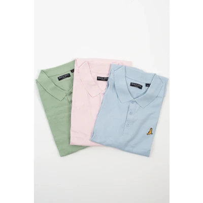 Image of BRAVE SOUL Men&#039;s Polo T Shirts Multipack Short Sleeve Cotton Tee Classic, Pack of 3, Blue/Pink/Mint Colour, UK Size L