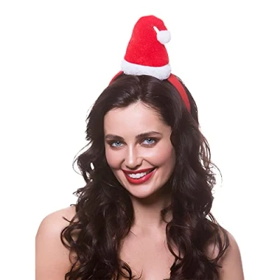 Image of Wicked Costumes Adult Red Velour Santa Hat on Headband Christmas Fancy Dress Accessory