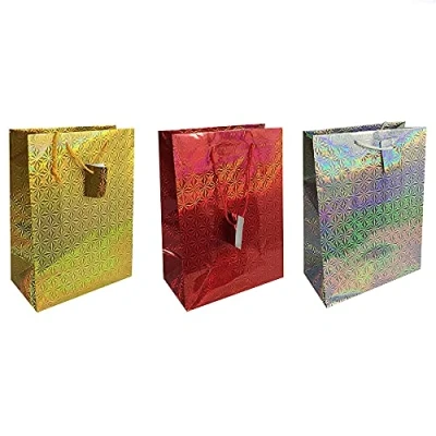 Image of 4 X HOLOGRAPHIC GIFT BAG EX LARGE PACK OF ASSORTED COLOUR