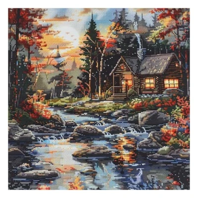 Image of 51buyoutgo 11ct Cross Stitch, 11 Count Counted Stamped Pre Printed Stitch Embroidery Kits for Adults Beginners Starter Advanced Easy Crossstitch Cottage Landscape Patterns Set 40x40cm