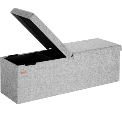 Image of CASARIA® XL Linen Look Foldable Ottoman Chest Bench with Folding Padded Lid 115x40x40cm 131 Litres Decorative Shoe Storage Box Lounge Bedroom Hallway Furniture Light Grey