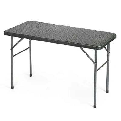 Image of CHRISTOW Folding Garden Table 4 Seater Rattan Effect Heavy Duty Outdoor Patio (4ft)