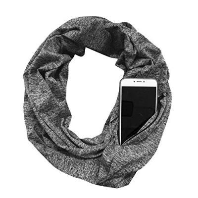 Image of Antcher Unisex Infinity Scarf with Zipper Pocket Colorful Travel Journey Scarves Wrap Shawl (Gray)