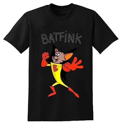 Image of Batfink Retro Vintage Cartoon 70&#039;s Throwback Nostalgia Unisex T Shirt Printed Tee Graphic Top Men Black S XL