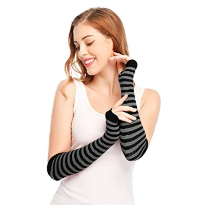 Image of Bienvenu Winter Arm Hand Warmer Knitted Long Fingerless Gloves Mitten,BlackGrey