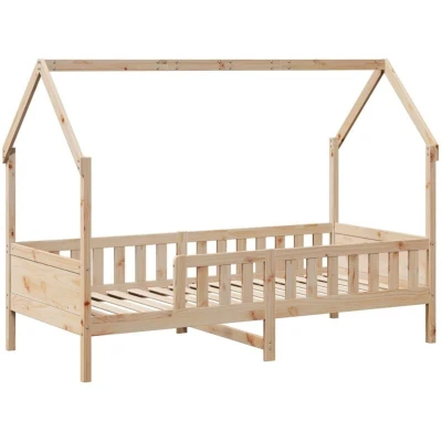 Image of vidaXL Kids&#039; House Bed Frame 80x200cm Solid Pinewood Low Floor with Safety Rails &amp; Playful Design
