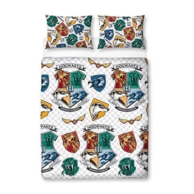 Image of Harry Potter Double Duvet Cover Grid Design Reversible 2 Sided Bedding Official Merchandise, Pillow Cases Included (Double)