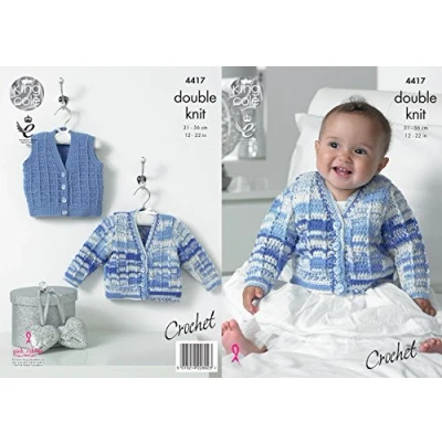 Image of King Cole Baby Double Knit Crochet Pattern V Neck Cardigan &amp; Waistcoat Cherish DK (4417)