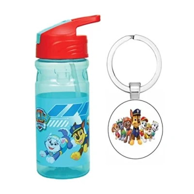 Image of OM SUPPLIES Paw Patrol Characters Reusable Sipper Water Bottle Drink with built in handle for Easy Carry School Lunch Kids Childrens 550ml Includes Cars Keychain (Paw Patrol)