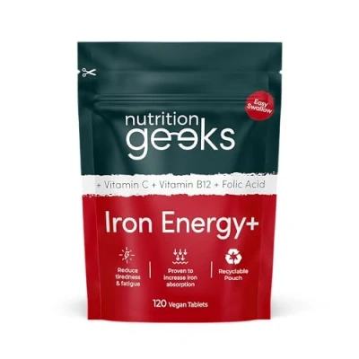 Image of Iron Tablets High Strength with Vitamin C, B12 &amp; Folic Acid 120 Vegan Supplements for Women and Men 14mg Enhanced Energy Support Increased Absorption UK