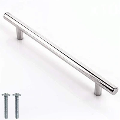 Image of 5X Brushed Nickel T Bar Pull Handles 220mm for Cupboards, Cabinets, Drawers, Wardrobes &amp; Furniture (160mm Between Fixing Holes)