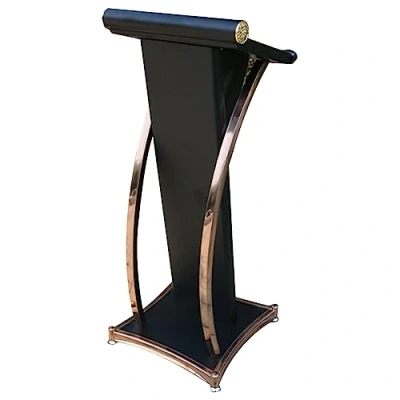 Image of Curved Metal Lectern, Floor Standing Speaking Podium, Stand Up Church Pulpit, Stainless Steel Conference Podium for Office School,Black
