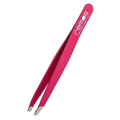 Image of REMOS Professional Tweezer in Stainless Steel, Fuchsia Ideal for Eyebrows and Facial Hair Removal