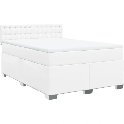 Image of vidaXL Box Spring Bed with Mattress White 140x200 cm Faux Leather