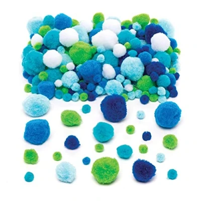 Image of Baker Ross AW363 Ocean Colours Pom Value Pack of 200, Assorted