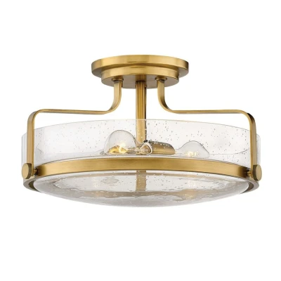 Image of Harper 3 Light Flush Ceiling Light, Heritage Brass