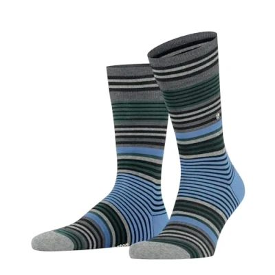 Image of Burlington Men&#039;s Stripe M So Wool Patterned 1 Pair Socks, Black 3000, 6.5 11
