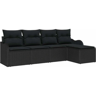 Image of vidaXL 5 Piece Garden Sofa Set with Cushions Black Poly Rattan