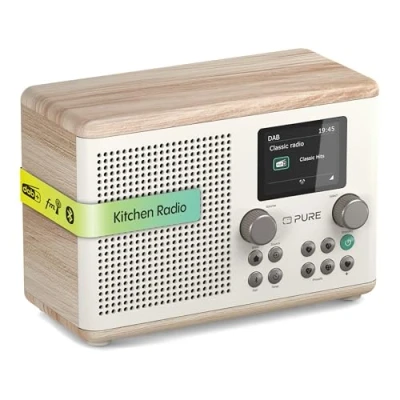 Image of Pure Classic H4 Digital Kitchen Radio (DAB+/FM, Bluetooth, USB, AUX, Timer, Alarm), Cotton White/Oak